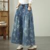 Plus size Vintage kwiatowy wysoki stan swobodny luźny Kobiety wiosna lato jesień dżinsy denim szerokie nogawki Spodnie