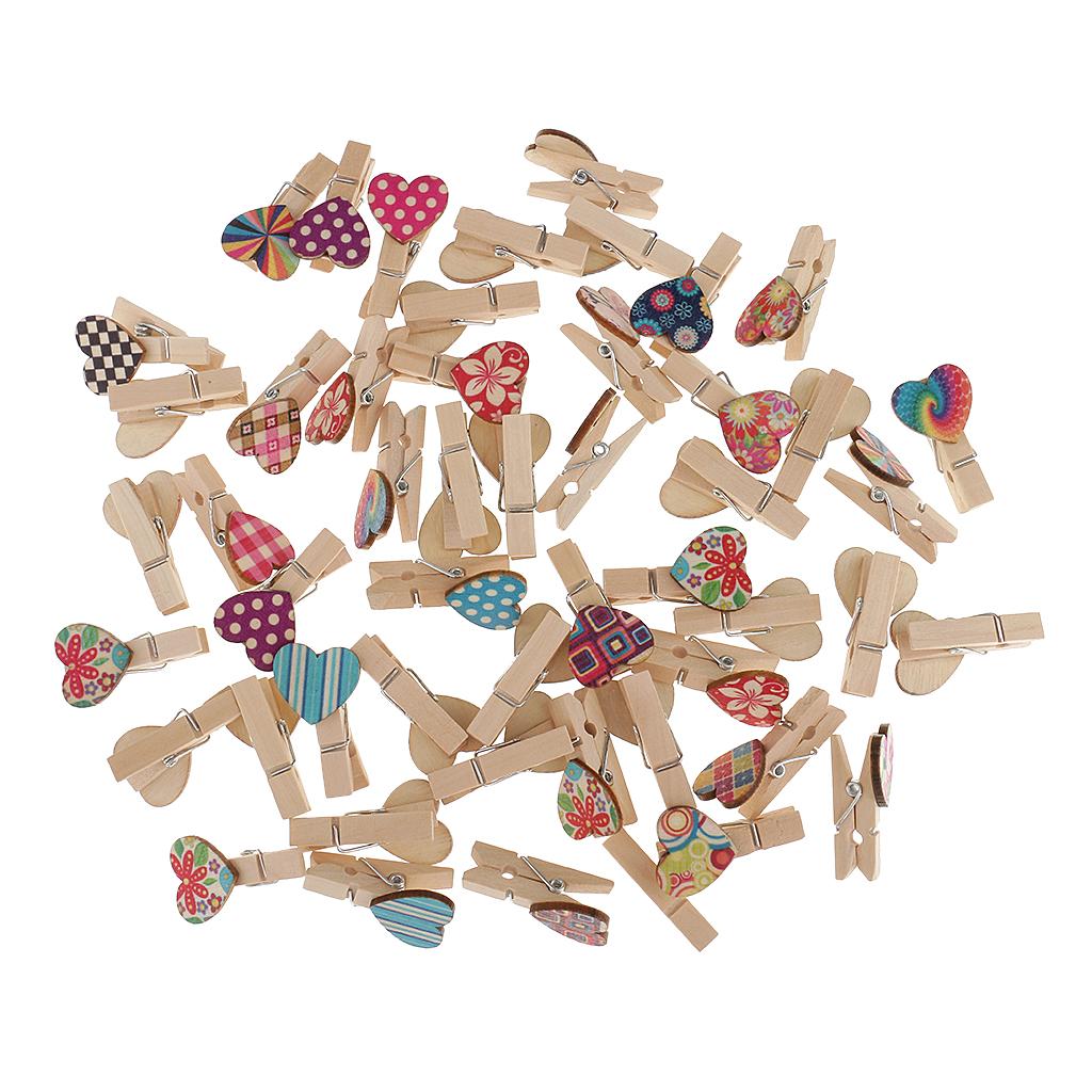 100x Heart Wood Clips Photo Paper Pegs Scrapbooking Embellishments 35mm