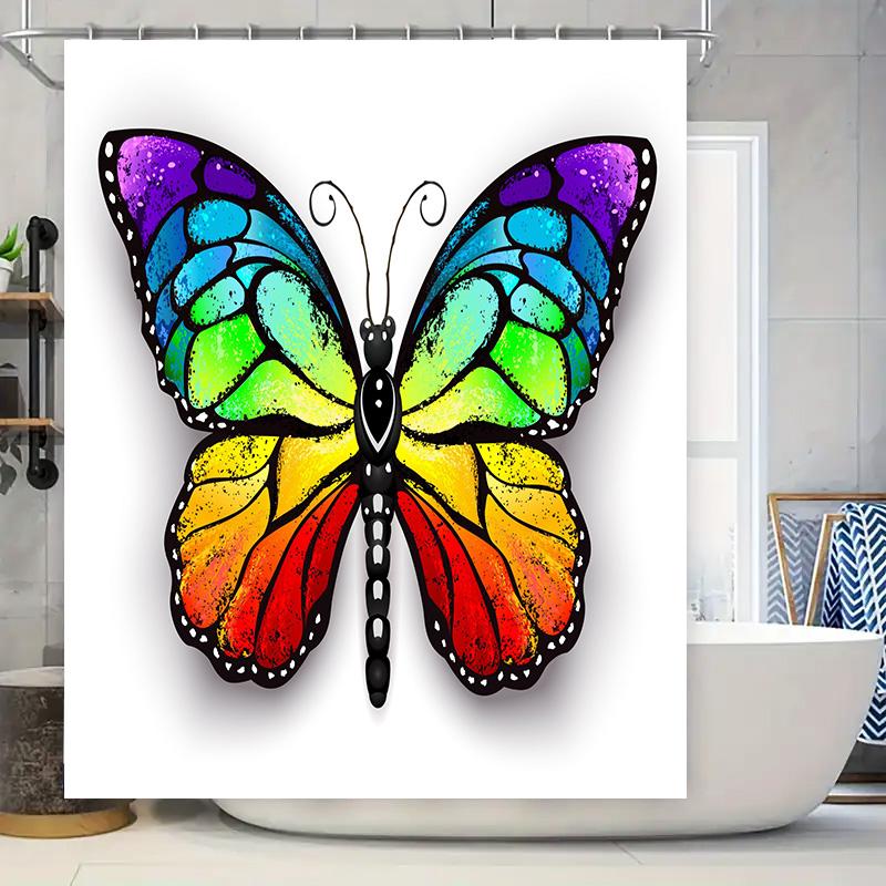 

Rainbow Butterfly Shower Curtain Vivid Colors Sparkling Design For Bathroom Decorations Polyester Fabric Waterproof Bath Liner W W60H190(CM)-1 Pcs