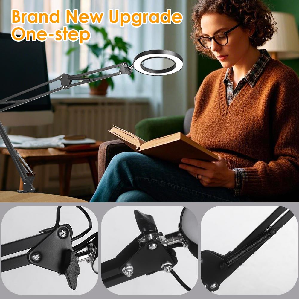New Three-stage Magnifying Glass with Adjustable Angle, Light and Extended Arm. Enlarge Reading. Three Color Lighting Adjustment