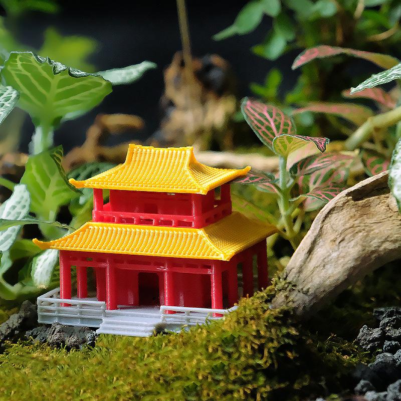 Socha čínské pagody Model starověké budovy Japonská pavilonová dekorace Miniaturní skalka Akvárium Bonsajová ozdoba