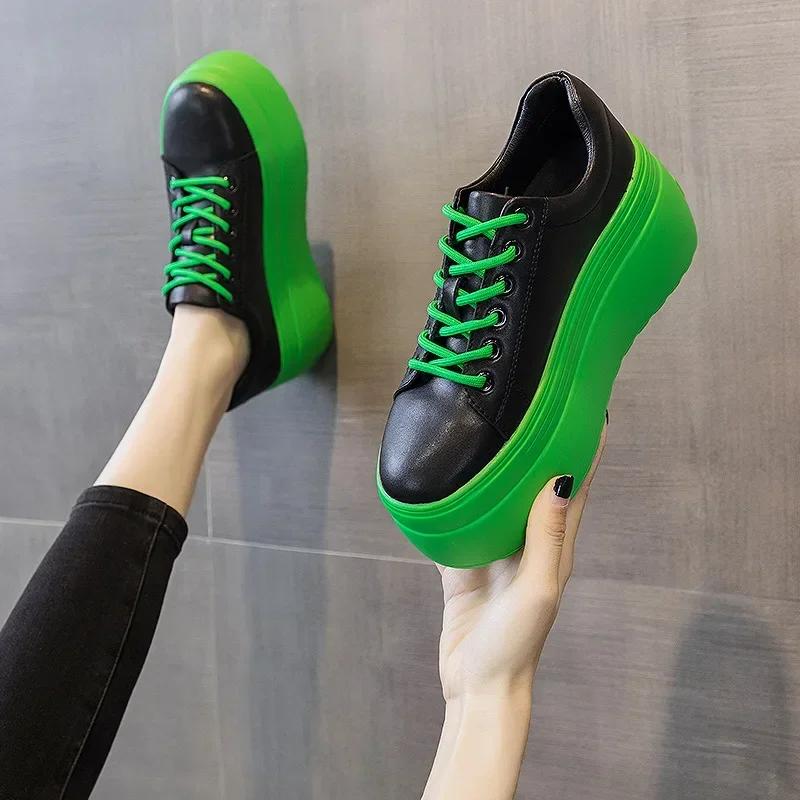 

Fashion Leather Women s Casual Shoes Super Thick 8 Cm Fashion Sneakers Thick Spring Apartment Women s Shoes 33