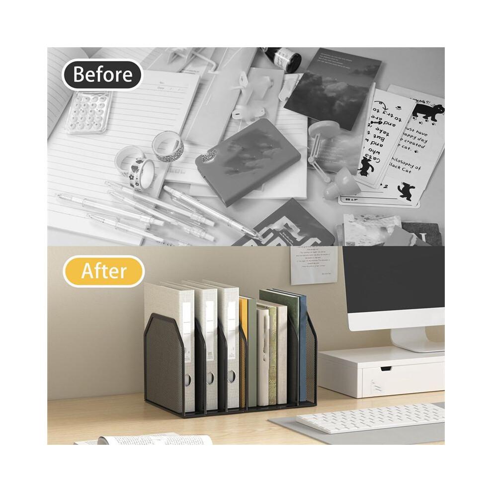 Metal 7-Section File Folder Organizer for Desk Vertical Office File Holder Duty Mesh Document Sorter for Books, Binder