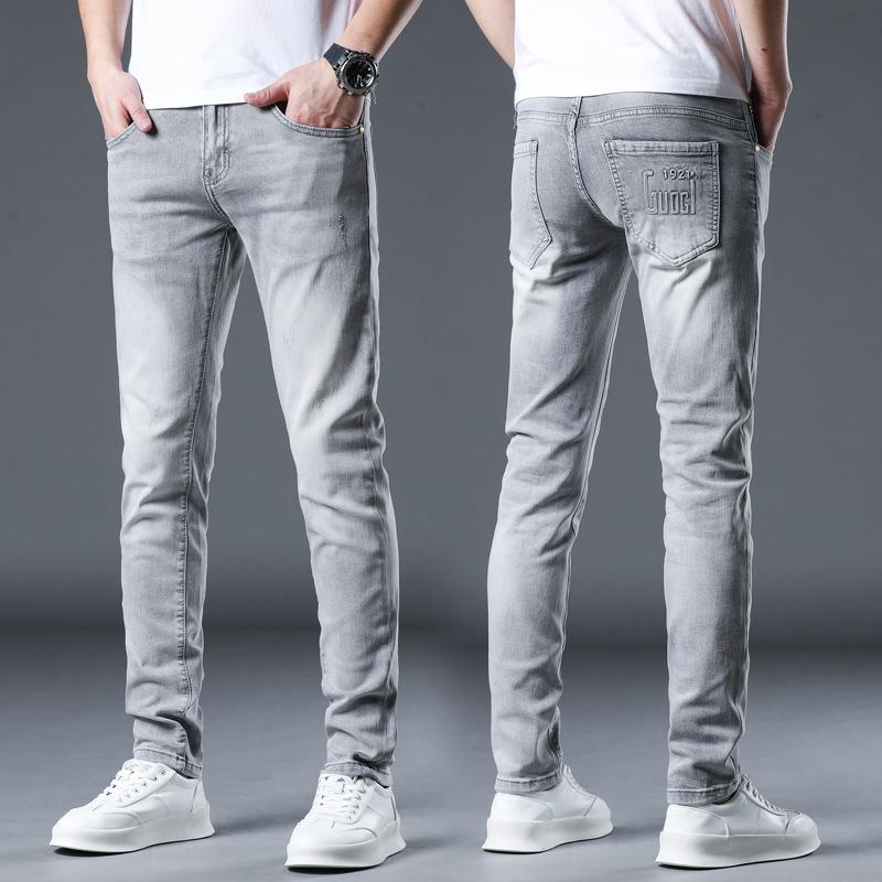 New Summer Jeans Slim Soot Ash Feet Stretch Casual Long Pants for Men