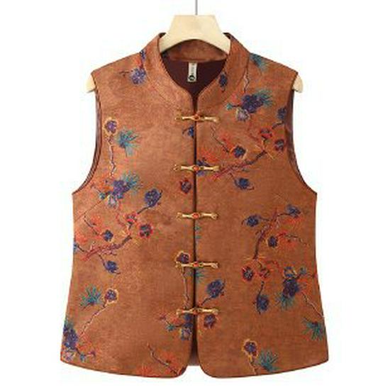 Elegant 2026 Spring Vest for Middle-Aged & Elderly Women - Noble Chinese Style Outerwear 5XL