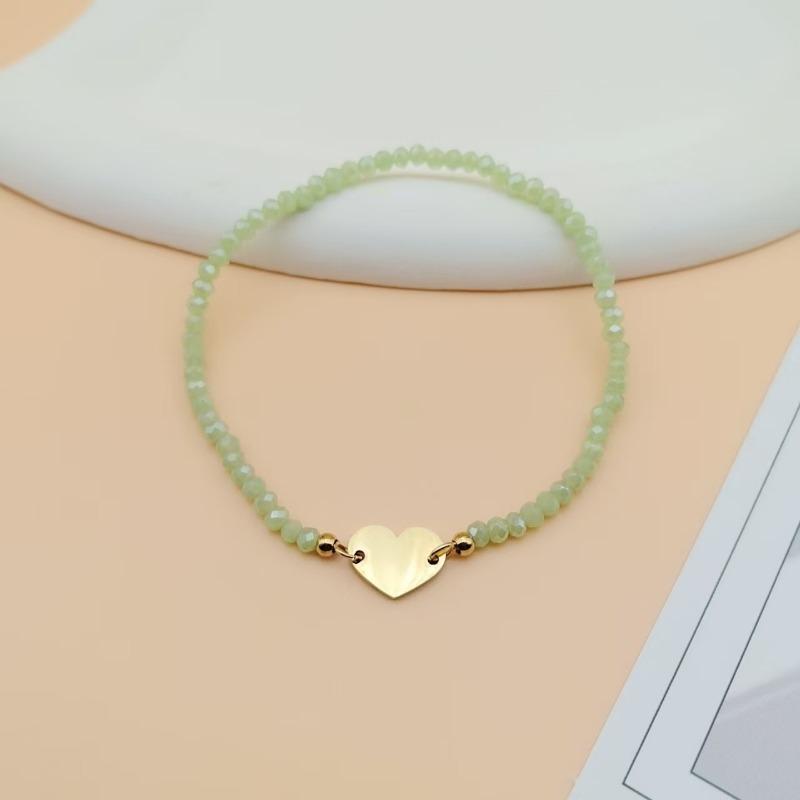 Minimalist Stainless Steel Crystal Bohemian Colored Beaded Heart Bracelet For Women