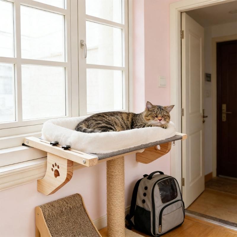 Waschbare Plüschkatzen Fensteraufhängung Holz- und Metallrahmen Abnehmbarer Bezug Stabiler Eisenständer für warmen Komfortbett
