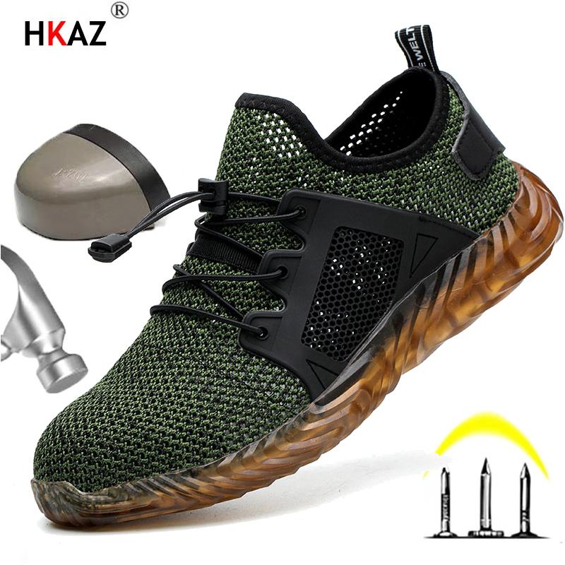 Summer Breathable Work Shoes With Iron Toe Anti Puncture Security Shoes Work Sneakers For Men Anti-slip Lightweight Safety Shoes