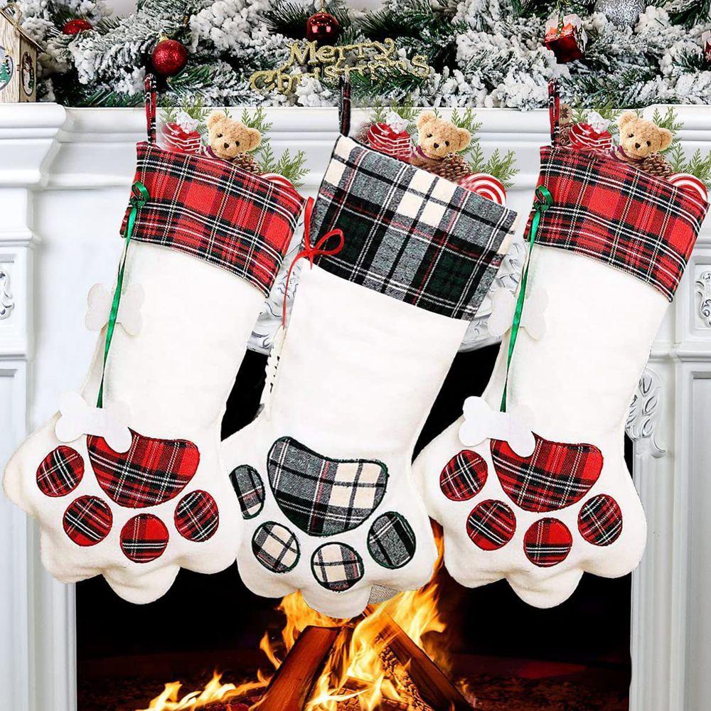 Craft Holiday Hanging Paw Shaped Fireplace Ornaments Christmas Stockings Decoration Pet Supplies