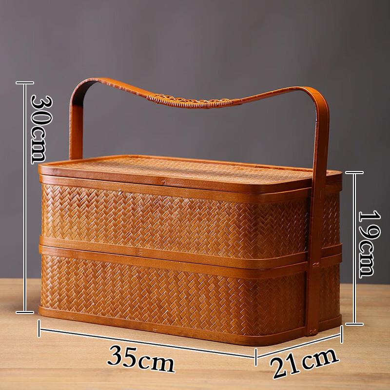 Ручная бамбуковая двухъярусная корзина для еды с ручкой