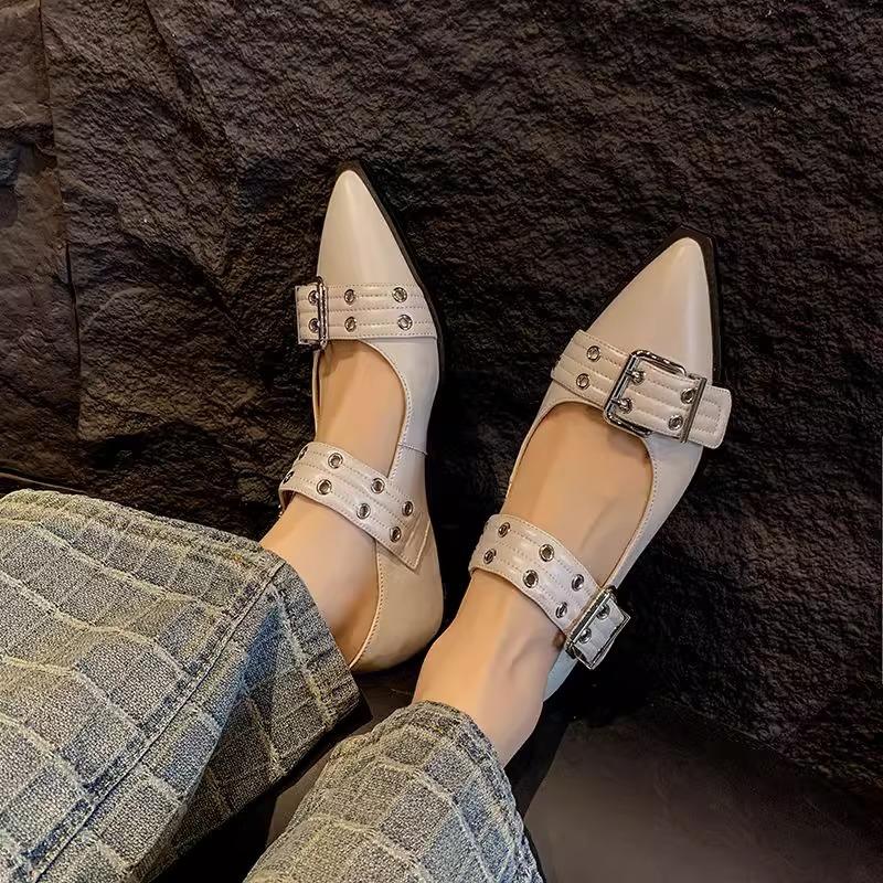 Niche design trendy cool black pointed Mary Jane single shoes women's shoes spring 2025 French thick heel small leather shoes