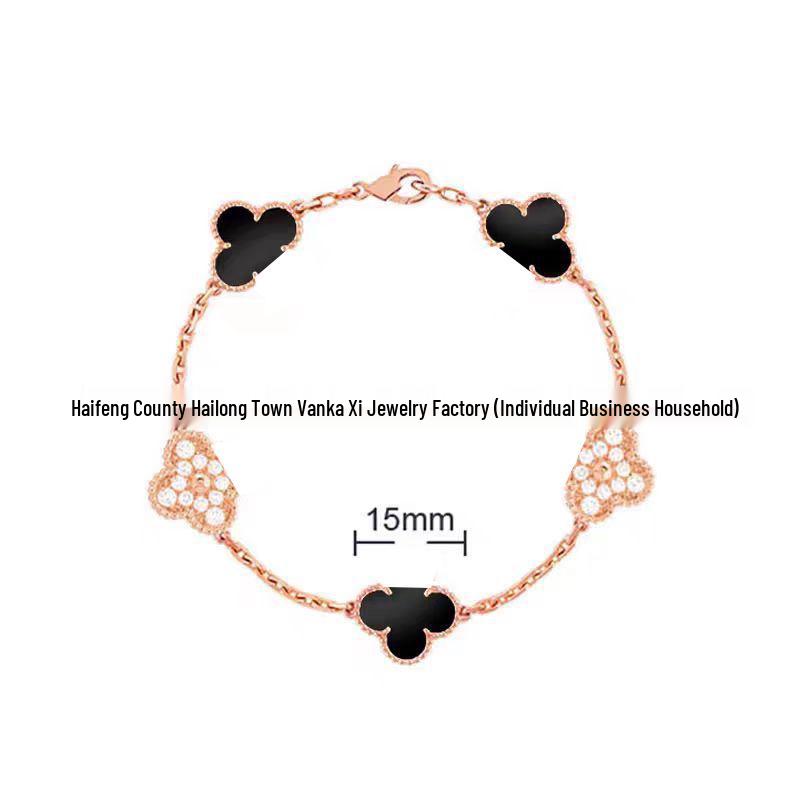 Bransoletka V Gold z Różowego Złota 18K z Koniczyną na Szczęście, Fioletowym Chalcedonem i Czerwonym Agatem dla Kobiet