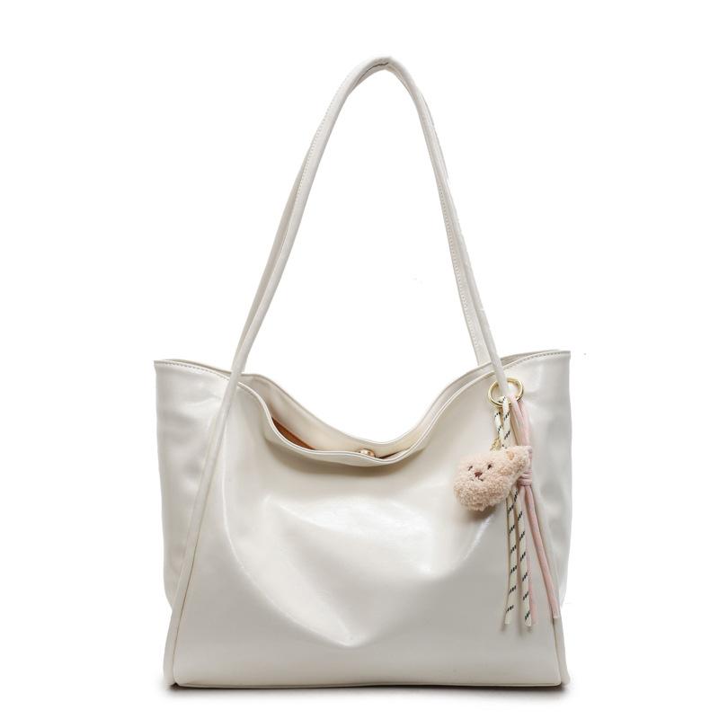 Casual simple style solid color soft leather large capacity tote bag fashionable versatile texture shoulder women's bag