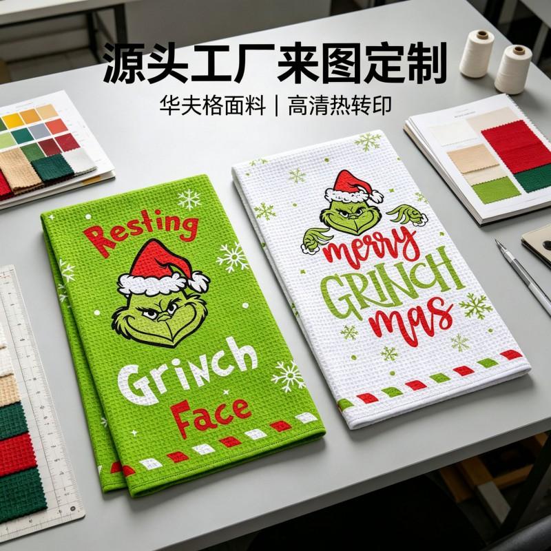 Christmas Grinch Waffle Kitchen Towel 380gsm Blend Printed Hand Bathroom