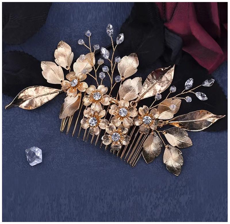 Luxus Gold Damen Blume Haarspange Braut Haaraccessoires Bankett Party Täglich Vielseitig Süß Romantisch Mädchen Haarspange Haarkamm