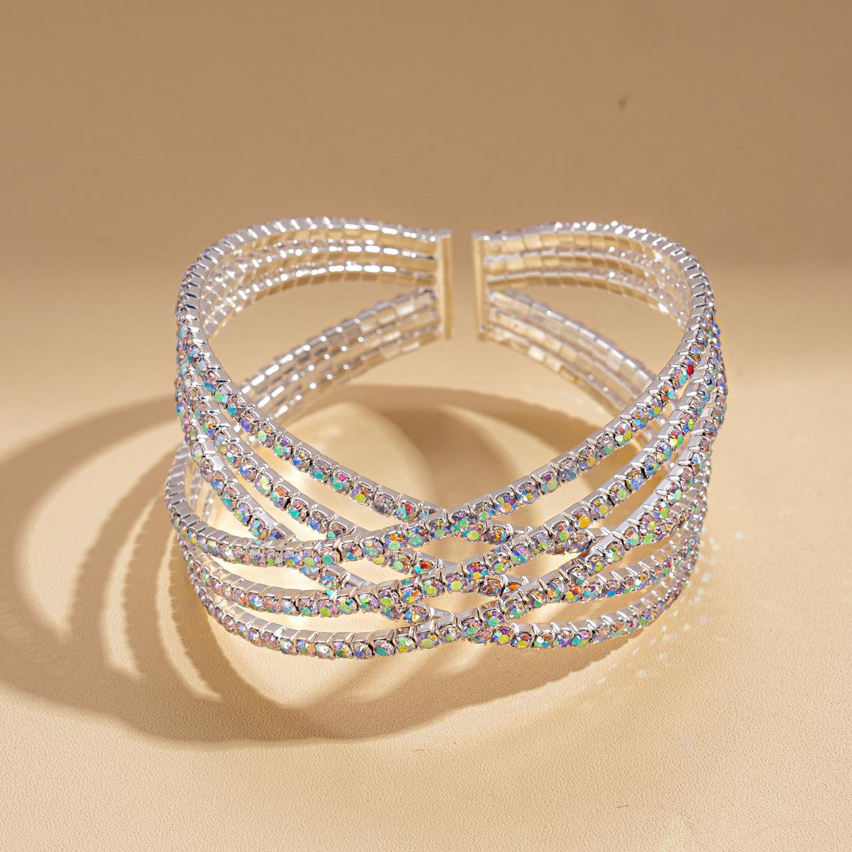 

Diamond-encrusted geometric square three-layer cross-opening bracelet cold wind personalized jewelry