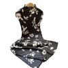 High end temperament standing collar short sleeved printed pleated dress with a slit hem, women's summer new style