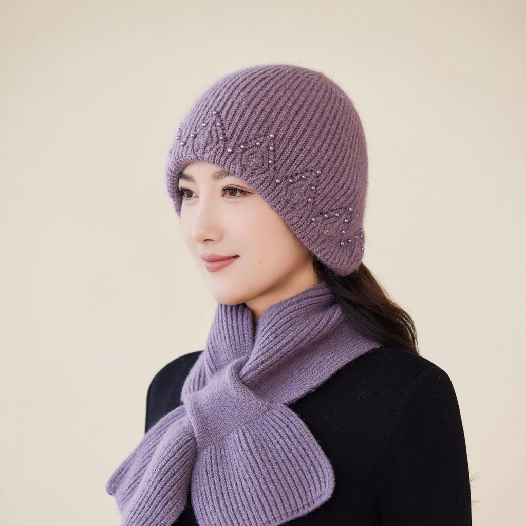 Autumn and Winter Middle  Aged and Elderly Mother's Hat Rabbit Plush Woolen Hat Old Lady's Plush Duck Tongue Women's Warm Knitted Hat