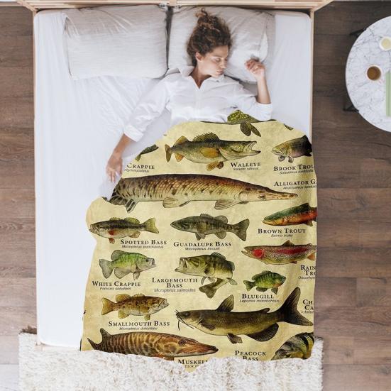 Fish Knowledge Blanket Different Fish And Name Printing for Fishing Enthusiast Machine