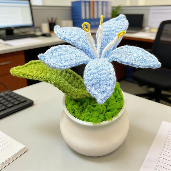 Tığ İşi Saksı Bitkileri Yapay Örgü Zambak Çiçeği Saksısıyla Birlikte El Yapımı Çiçek Hediyesi Anneye Öğretmene Kadın Arkadaşlara Doğum Günü Yıldönümü