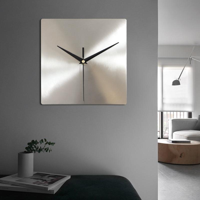 Nordic Affordable Luxury Style Silver Square Wall Clock Home Living Room Clock Office Wall Mounted Silent Clock Home Decoration