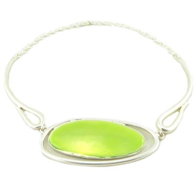[P9588] - Silver Green 'Nora' Designer Necklace - 50 Cm 3 Cm