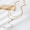 INS Fashion Design Sense Round Zircon Long Tassel Double Layer Necklace Plated 18K Gold Stainless Steel Sweater Chain Women