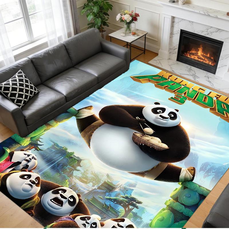 Anti‑Slip Crystal Velvet Floor Rug, Kung Fu Panda Design Carpet for Indoor Living Bedroom Home Decoration