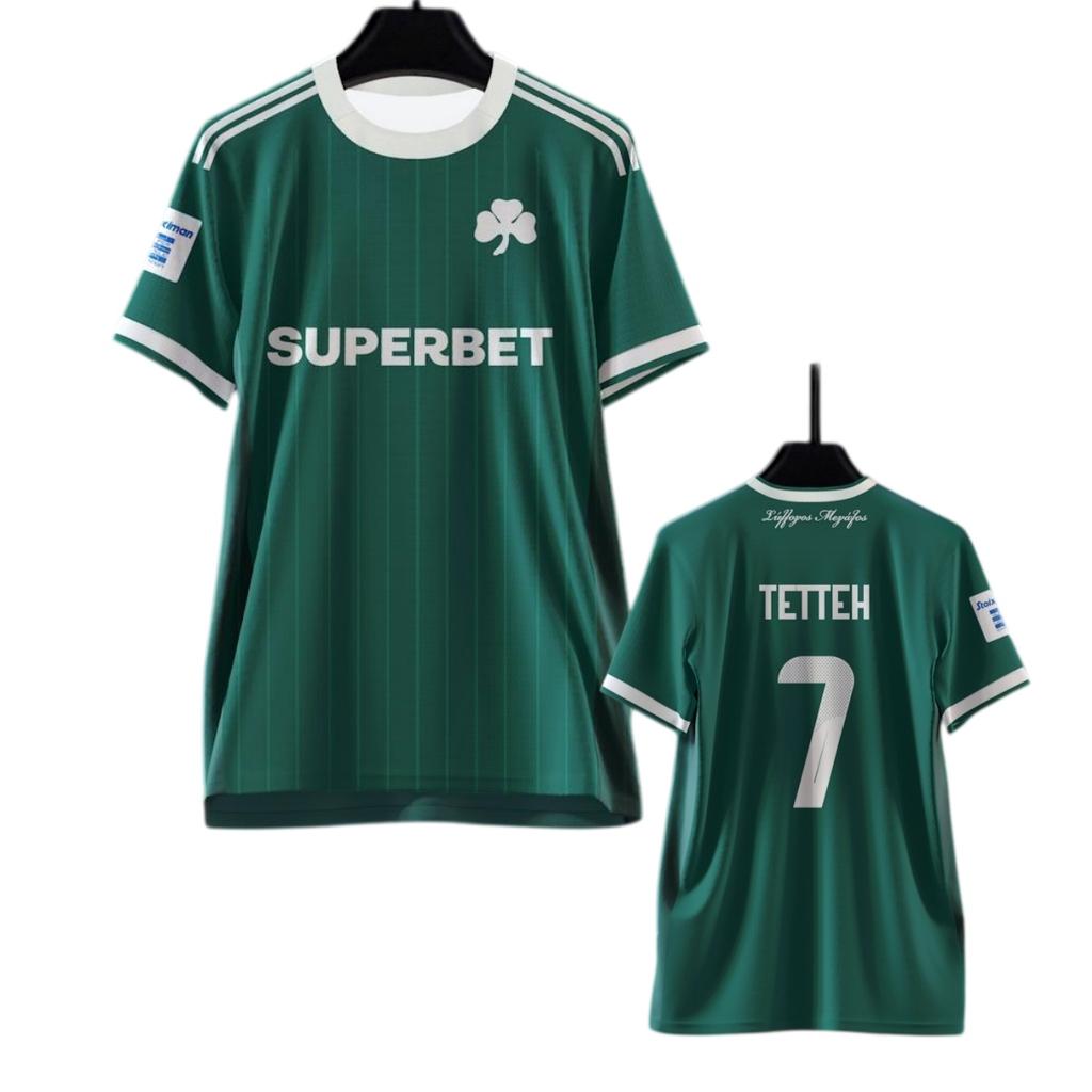New Season Panathinaikos 3D Printed Football Jersey Men's Breathable Quick Drying Short Sleeved T-shirt Family Matching Clothing