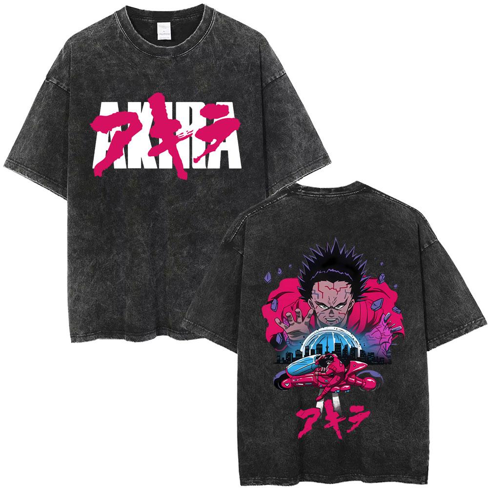 Washed Vintage Anime Akira T Shirts Japanese Science Fiction Cartoon Movie Shima Tetsuo Tshirt Men S Manga Oversized Tshirts