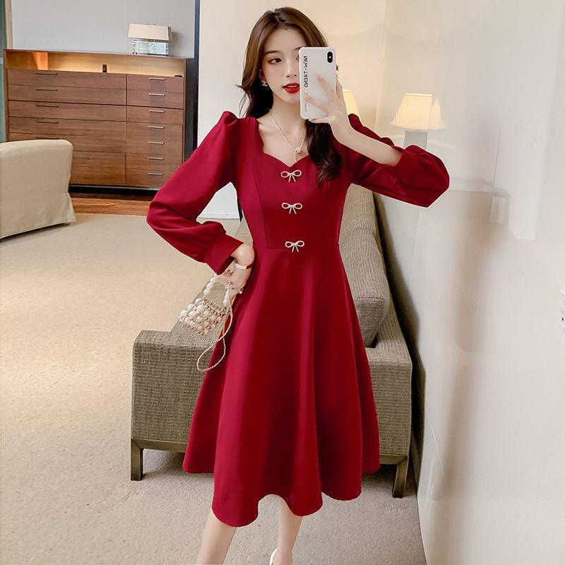 2025 Spring Bride Engagement Long Sleeve Dress, Small Size