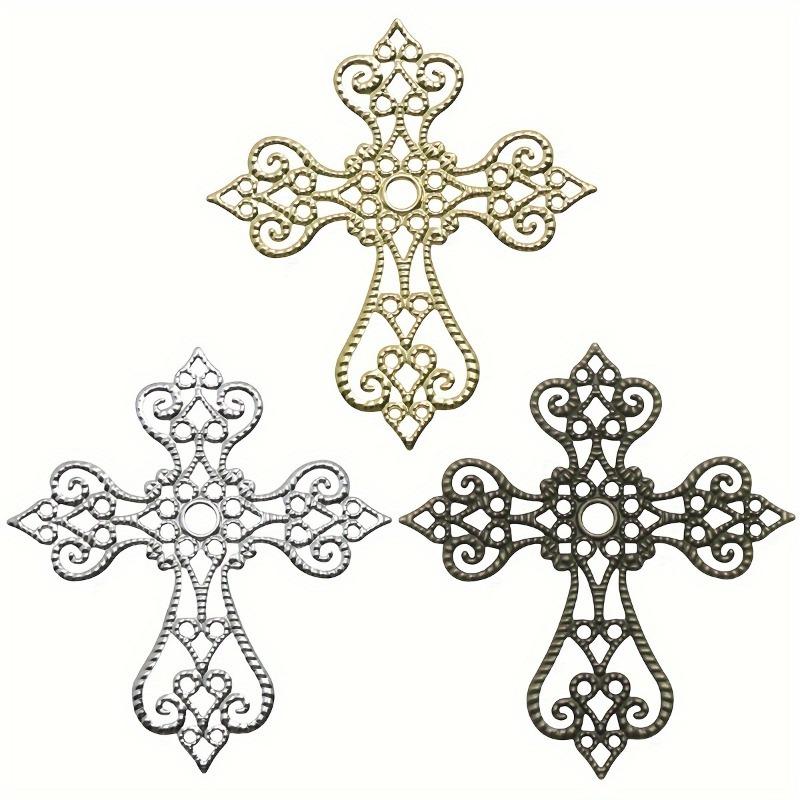 30pcs Vintage Hollow Floral Cross Embellishments 55x60mm Cast Iron DIY Scrapbooking Corner Decorations for Crafting DIY Lovers