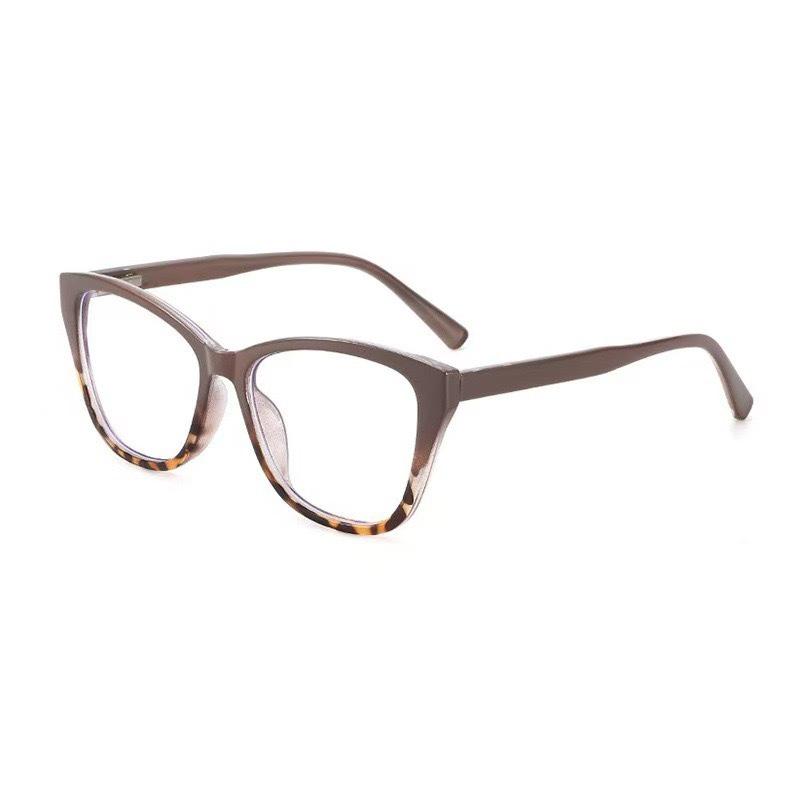 TR90 Retro Cat Eye Blue Light Blocking Glasses for Women – Fashionable Slimming Design with Color Block Flat Lenses.