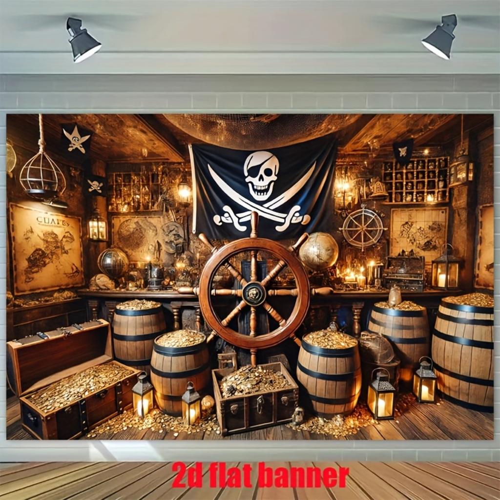 2D Plane 1 Piece of Pirate Treasure Cave Photography Backdrop Suitable for Birthday Parties and Indoor/outdoor Decoration