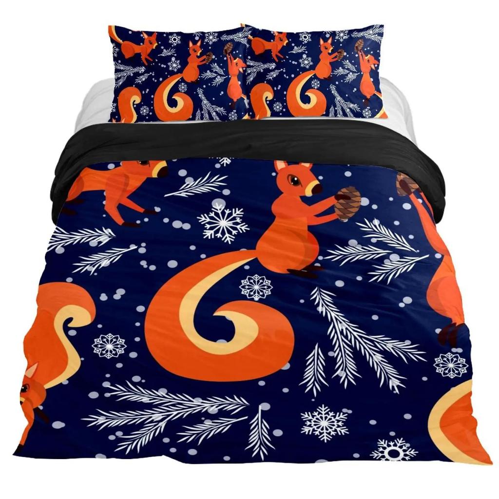 Bettbezug Tiere Cartoon Eichhörnchen Frühlingswiese Wald Fauna Schlafzimmer Dekorativ für Kinder Jungen Mädchen Geschenk Queen Size