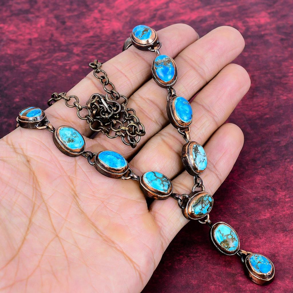 Tibetan Turquoise Gemstone Necklace Electroformed Copper Adjustable Necklace