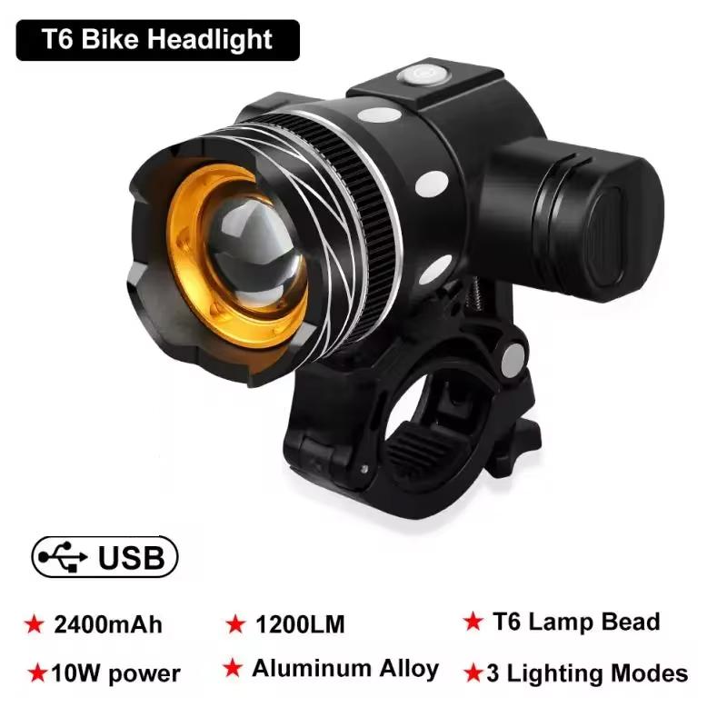 T6 LED Bicycle Front Light Bike Headlight Adjustable Zoom USB Rechargeable Waterproof Cycling Flashlight MTB Bike Accessories