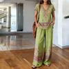Y11116 Summer loose short-sleeved top wide-leg pants two-piece women's clothing European and American fashion suit