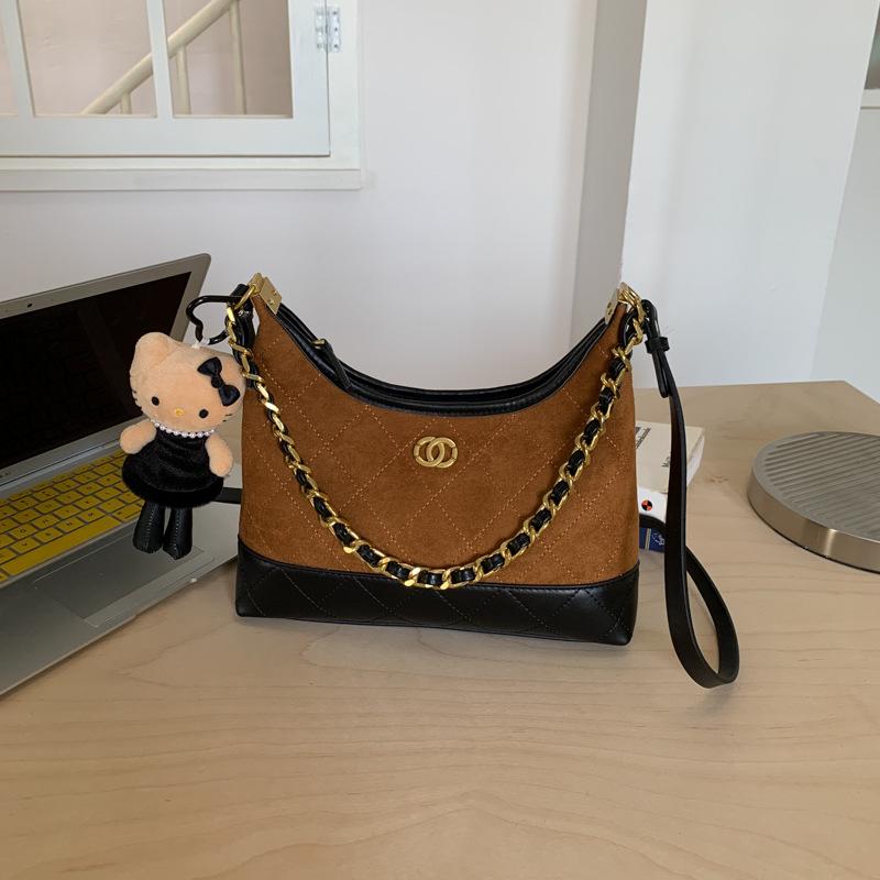 

Vintage Niche Suede Bag, New Diamond Grid Versatile Crossbody Bag, Fashionable Contrasting Color Single Shoulder Armpit Bag