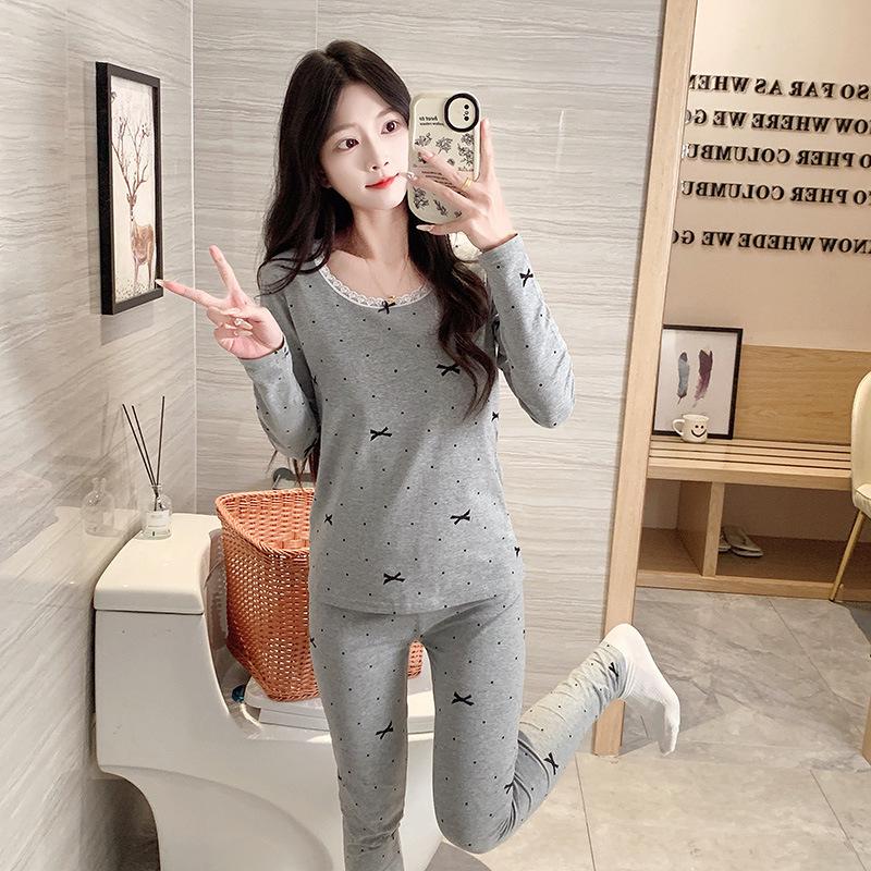 Women's Pure Cotton Long Sleeve Pajama Set - Autumn/Winter Warm Base Layer