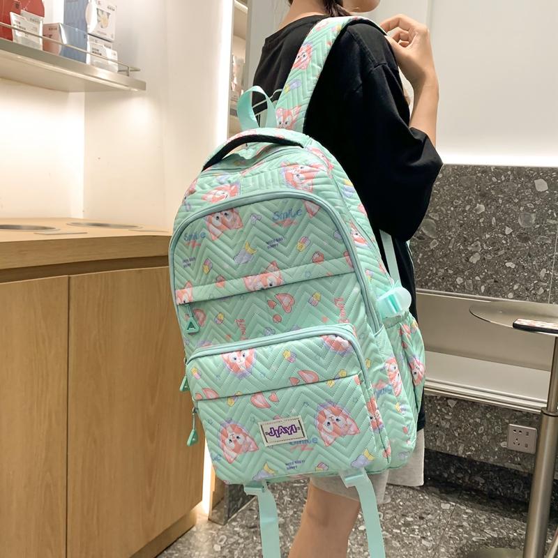 Grade 3-6 Schoolbag for Girls Fox Print Backpack Children Lightweight Backpack