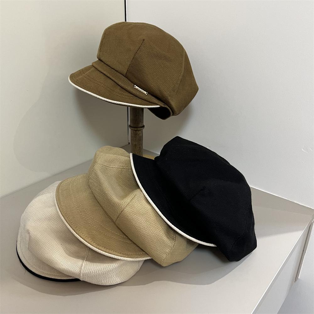 Beret women's early autumn versatile face small painter octagonal hat big head circumference hat tide