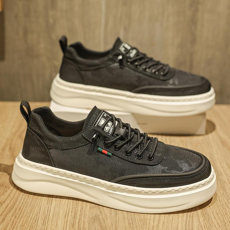 

Мужская обувь весна корейская спортивная обувь нескользящая износостойкая кеды 2025 новая трендовая мужская трендовая парусиновая дышащая повседневная обувь 39 чёрный