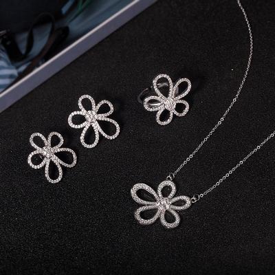 Luxury Flower Zircon Ring Earring Necklace Set Ladies Wedding Jewelry 925  Jewelry Party Set Jewelry Set Accessories