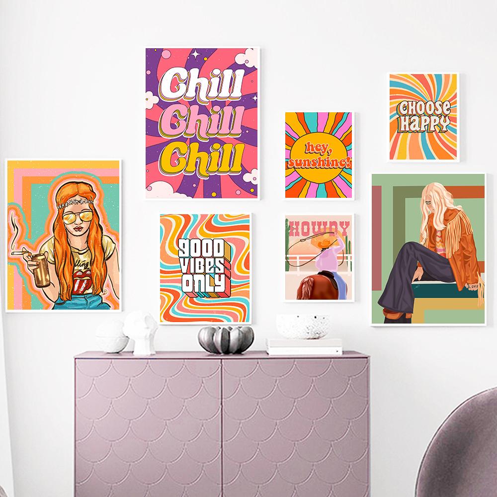 

70 s Ретро женская мода принт настенное искусство холст плакат детская комната украшение дома изображение