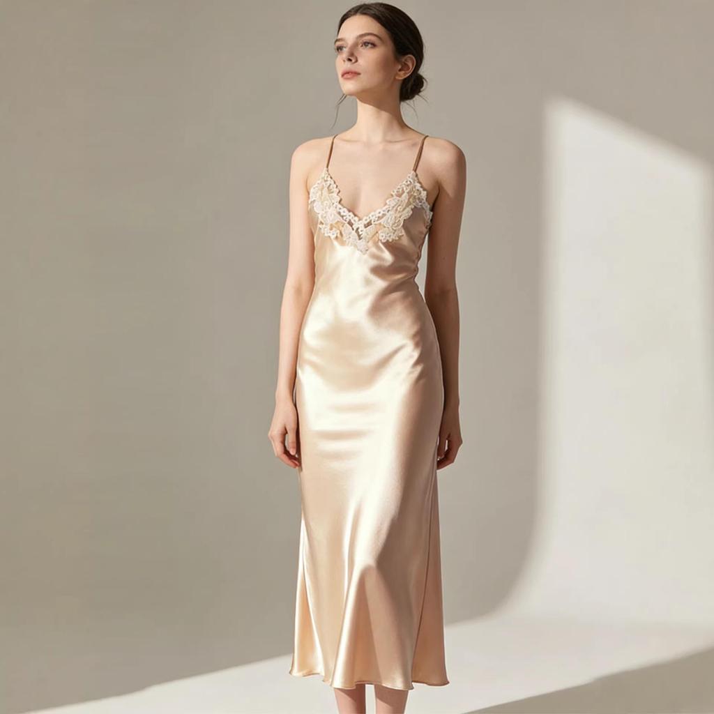 High-Definition Lace-Edge Acetate Dress for Seaside Vacations, Weddings, and Parties