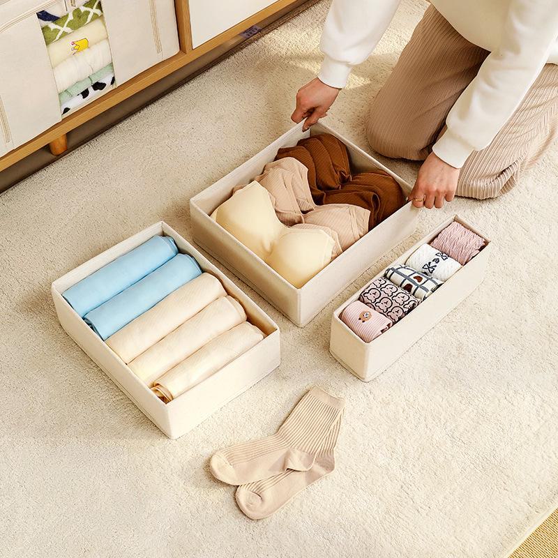 Tianshan Cotton & Linen Washable Storage Box for Bras, Underwear, Panties, and Socks