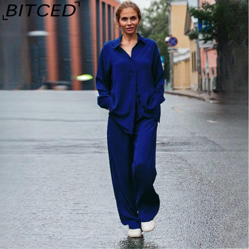 

BITCED Женский модный многоцветный свободный повседневный костюм L синий