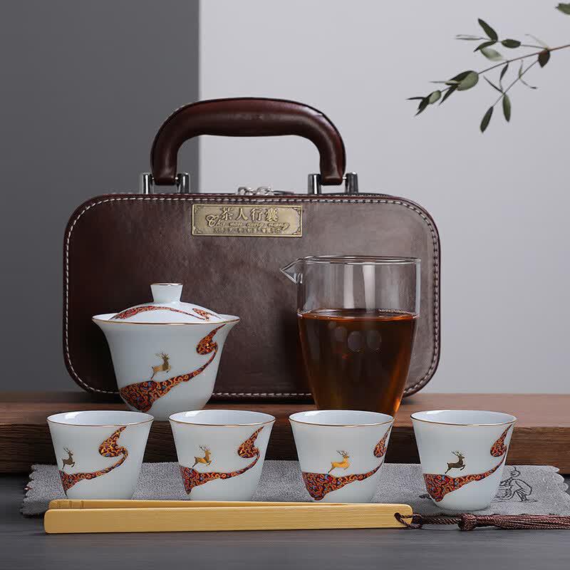 Glazed Ink Mutton Fat White Porcelain Kung Fu Tea Set