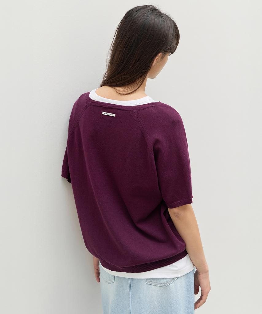 Leuba Fresh Cotton V-Neck Knit - Plum